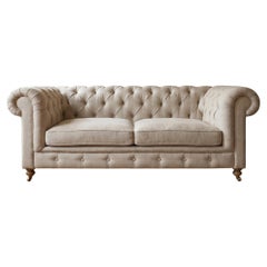 Restoration Hardware Kensington Chesterfield Sofa in Oat Belgian Linen