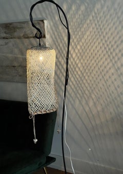 Rustic Metal Floor Lamp with Netted Repurposed Shade