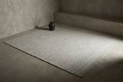 Large Heathered Grey-Blue Ribbed Flatweave Area Rug, 8 x 12 ft