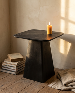 Shou Sugi Ban Charred Black Wood Pedestal Side Table