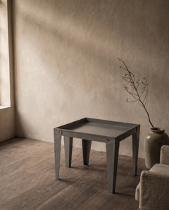 Industrial Slate Grey Steel Tray Side Table with Tapered Legs