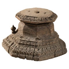 Antique Hand-Carved Indian Wood Pedestal Display Stand