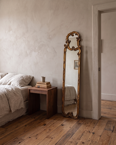 Rococo Style Carved Giltwood Floor Mirror, Tall and Narrow with Scrollwork