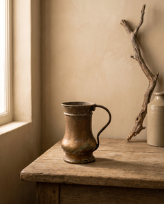 Antique Indian Copper Tankard Cup with Single Handle and Aged Patina