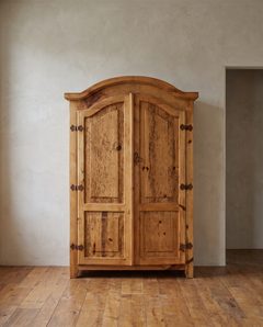 Handmade Mexican Knotty Pine Bonnet-Top Armoire, French Country Style