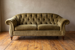 Ralph Lauren Diamond-Tufted Camelback Sofa in Olive Velvet, Nailhead Trim