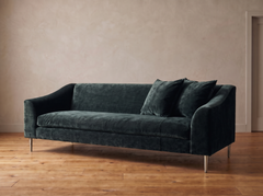 Vanguard Deep Peacock Crushed Chenille Sofa, Eight-Way Hand-Tied