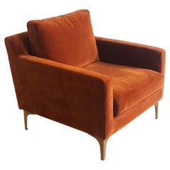 AllModern Jones Burnt Rust Velvet Track-Arm Lounge Chair on Brass Legs