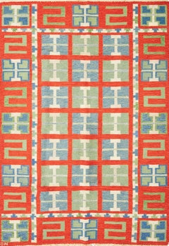 Tapis suédois tissé à la main selon la technique du tissage plat, par Svea Norén, motif géométrique, 1950