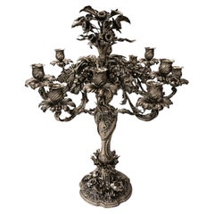 Monumentale candelabro floreale in argento sterling, centrotavola scultoreo realizzato a mano