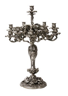 Monumentale candelabro floreale in argento sterling, centrotavola scultoreo realizzato a mano