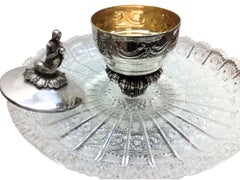 Sterling Silver Mermaid Caviar Server with Bohemian Crystal and 24K Gold Vermeil