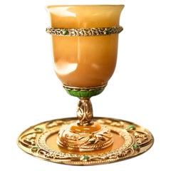 Yellow Jade Sterling Silver and 24K Gold Vermeil Cup and Plate- Konforti