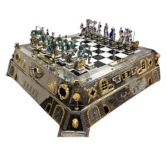 Schachspiel im Fabergé-Stil aus der napoleonischen Zeit aus 925er Sterlingsilber und 24-karätigem Vermeil mit Onyx
