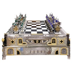 Schachspiel im Fabergé-Stil aus der napoleonischen Zeit aus 925er Sterlingsilber und 24-karätigem Vermeil mit Onyx