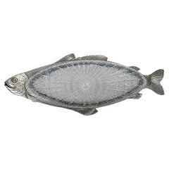 925 Sterling Silver & Bohemian Crystal Carp Fish Serving Platter