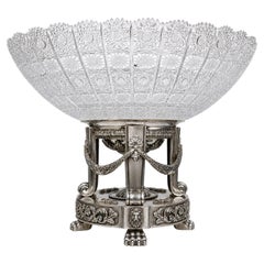 Vaso scultoreo a forma di leone in argento sterling 925 e cristallo di Boemia, stile Fabergé