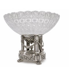 Vaso scultoreo a forma di leone in argento sterling 925 e cristallo di Boemia, stile Fabergé