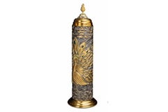 Astuccio per megillah a forma di pavone in argento sterling 925 con placcatura in oro 24 carati e avventurina