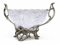 Ciotola decorativa in stile Art Nouveau in argento sterling 925 e cristallo di Boemia