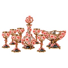 Set da vino in argento sterling 925 e opale rosa in stile Art Nouveau con motivo di fiori di ciliegio