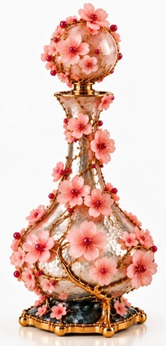 Set da vino in argento sterling 925 e opale rosa in stile Art Nouveau con motivo di fiori di ciliegio