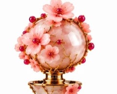 Cherry Blossom Paradise Sculptural Wine Pitcher in Silver, Pink Opal & Vermeil