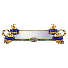 Vassoio da portata imperiale in argento sterling con lapislazzuli e placcatura in oro 24 carati