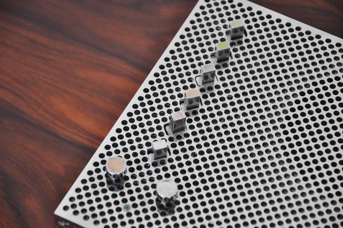 Rare and decorative radio, designed by Marco Zanuso and Richard Sapper for Brionvega, Italy, 1969. This radio is model FD 1102 and has a chromed metal cover. This is an amazing object but I don’t know if it still works, the green power light works