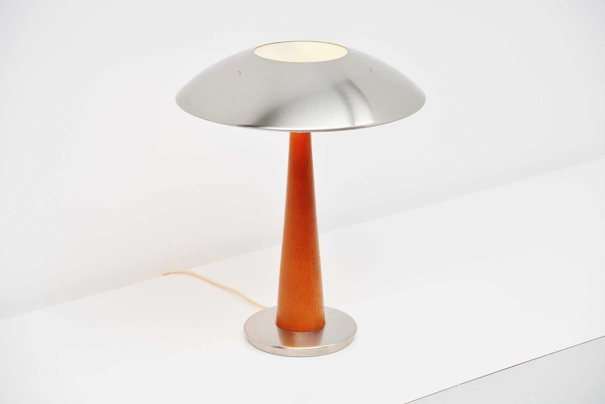 Glass Stilnovo Table Lamp Leather, Italy, 1960 For Sale