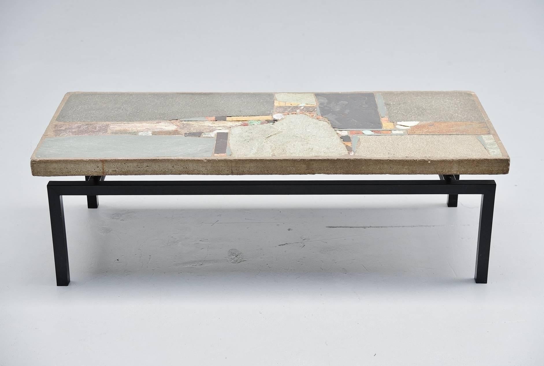 Rare and unique artwork coffee table designed and made by Rien Goené, Utrecht, 1958. Rien Goene was a Dutch artist, painter and sculptor who inspired his work on the Cobra movement that was founded in 1948. He started making tables together with