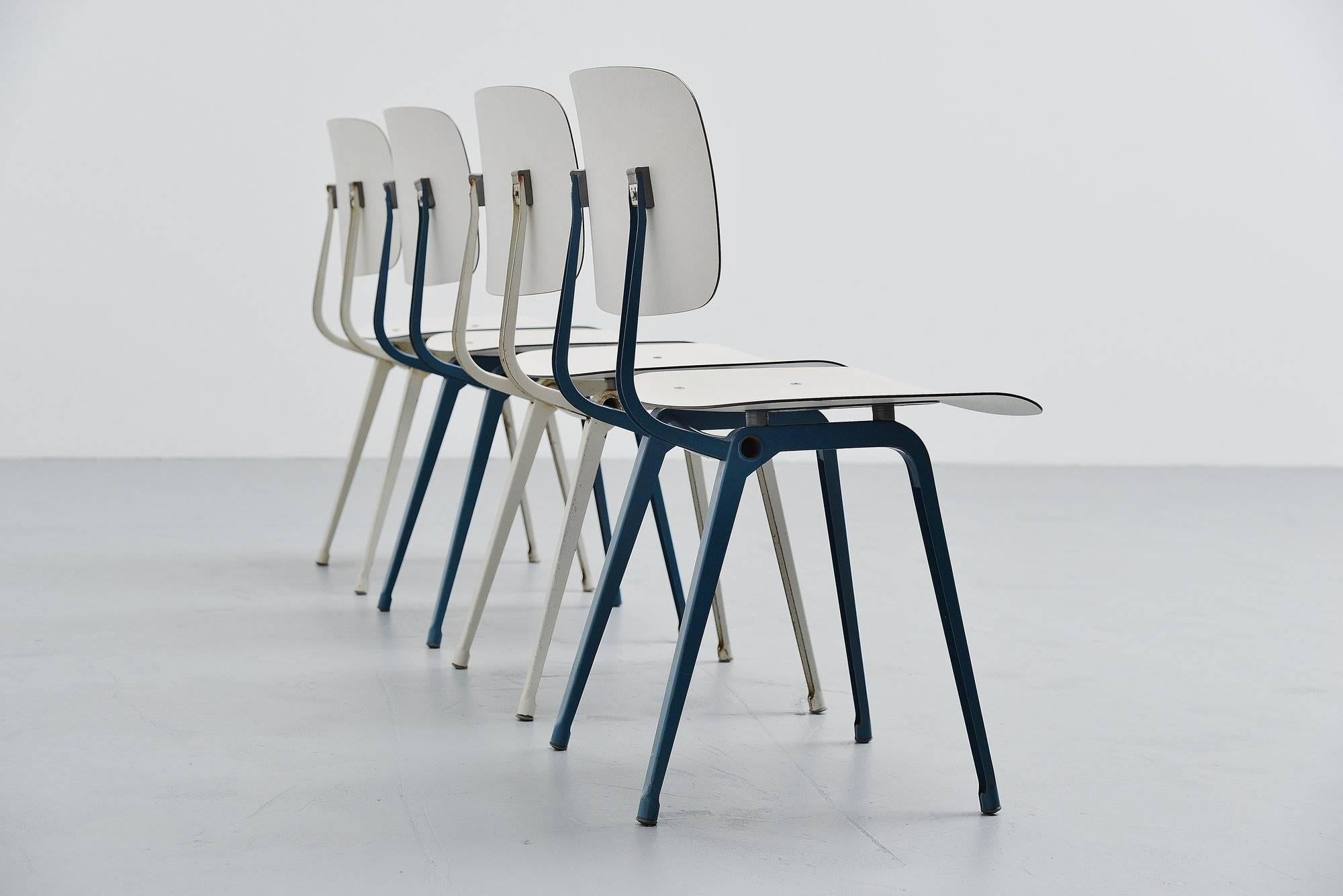 Dutch Friso Kramer Revolt Chairs Set 1953 Blue Grey White For Sale