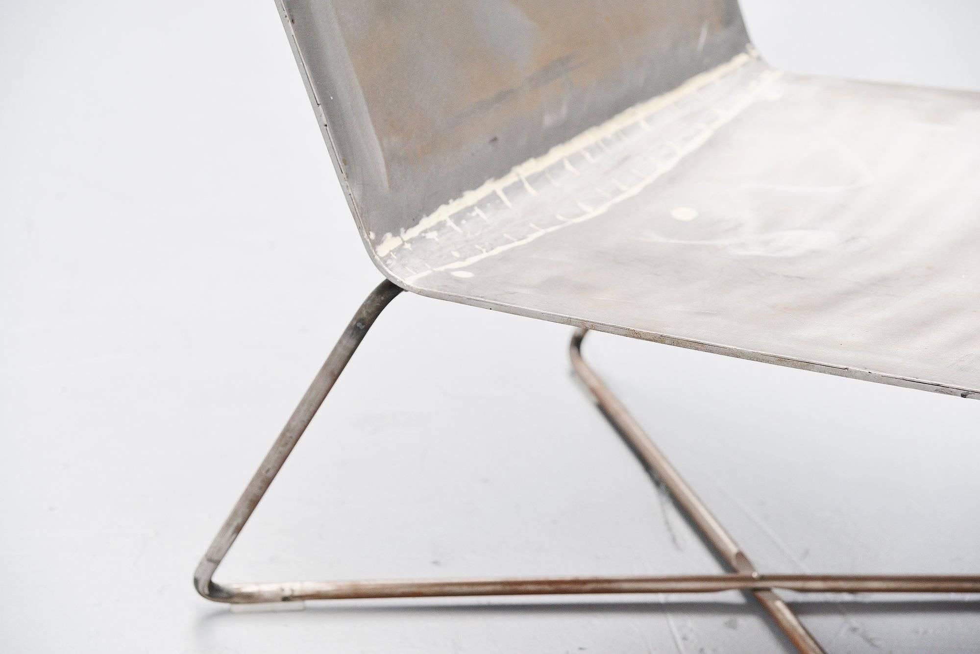 Unique prototype from the LC03 lounge chair designed by Maarten van Severen and Fabian Schwaerzler for Pastoe, Holland 2003. This chair has a solid metal structure and a metal seat. Roughly finished but useable. We acquired this chair directly from