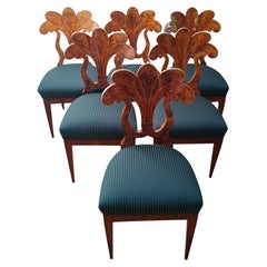 Elegant set of 6 Viennese fan-back chairs with walnut veneer and lemonwood band