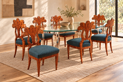 Elegant set of 6 Viennese fan-back chairs with walnut veneer and lemonwood band