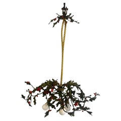 Ceiling lamp in holly shape, brass, France (Nancy) around 1920
