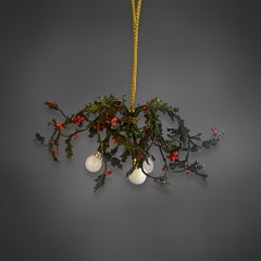 Ceiling lamp in holly shape, brass, France (Nancy) around 1920