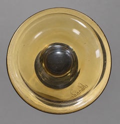 Vaso Schneider Le Verre Français Art Déco Verde Oliva con Asas Piñas Rosa