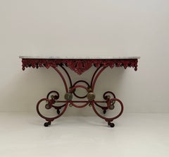 Early 20th-century French console table made of wrought iron with a marble top