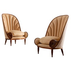 Paire de fauteuils « Nautilus » de Paul Iribe, années 70, en bois sculpté