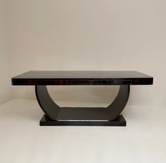 Französischer Art-Déco-Tisch in Bootsform aus Holz mit Verlängerungen aus Pergament, 1930er Jahre