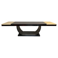 Französischer Art-Déco-Tisch in Bootsform aus Holz mit Verlängerungen aus Pergament, 1930er Jahre