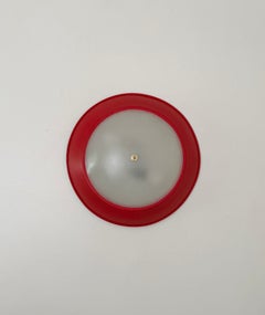 Italian ceiling light from the 1950s made of metal, glass, and brass