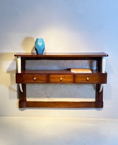 Wall-mounted console table made of wood and parchment, Italian-made in the 1940s