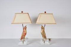 Pair of Brass and Dyed Bone Inlaid Bird Figures Now Mounted as Lamps