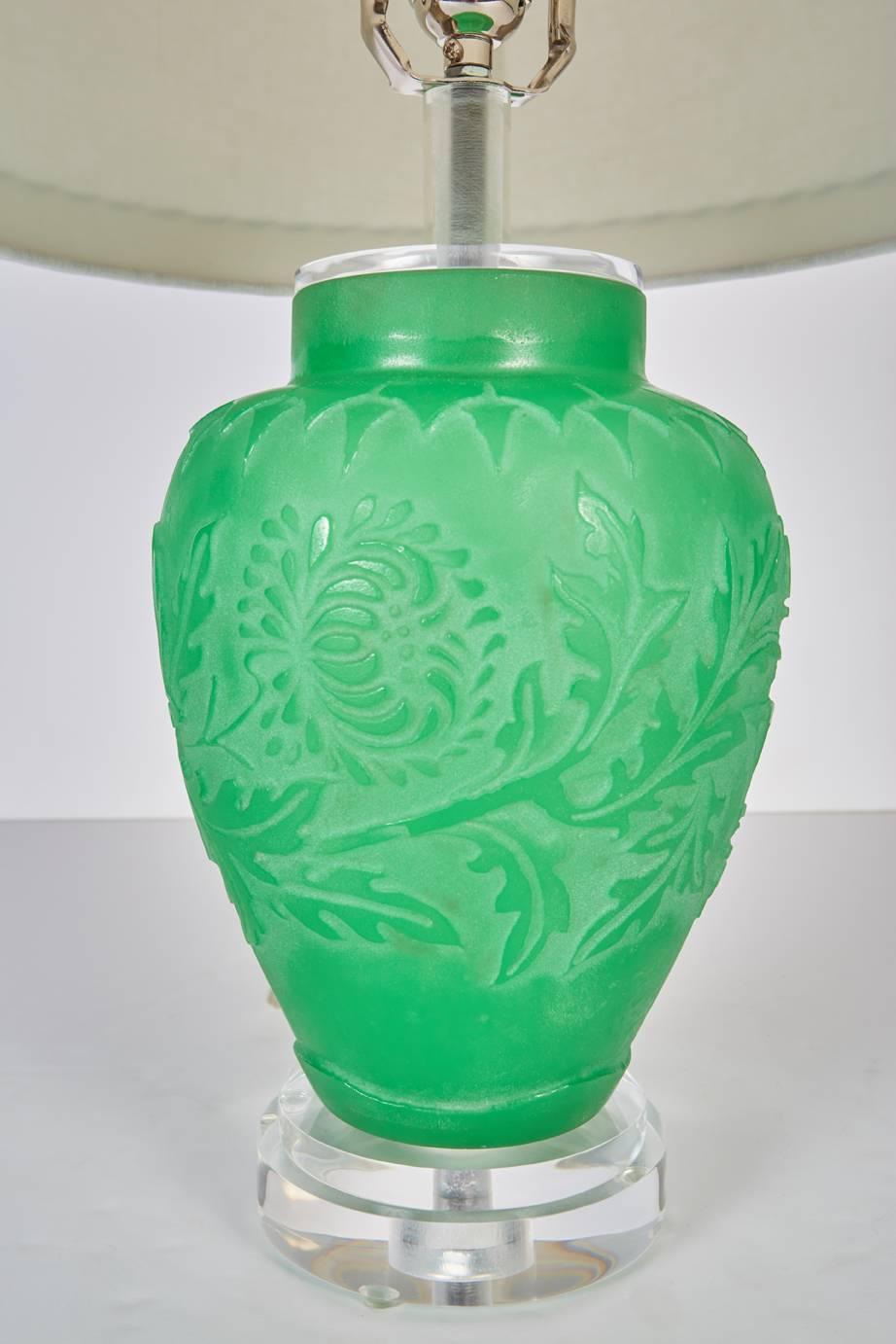 Art Deco Steuben Green Acid Cut Back Vase Newly Custom Mounted as a Lamp