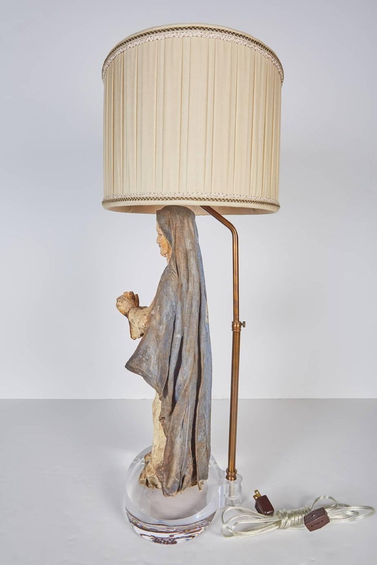 Antique Papier Mâché Creche Figure of the Madonna Now Custom Mounted as a  Lamp For Sale at 1stDibs