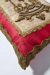 Antique Italian Metallic Embroidery on Damask Pillow by Eleganza Italiana