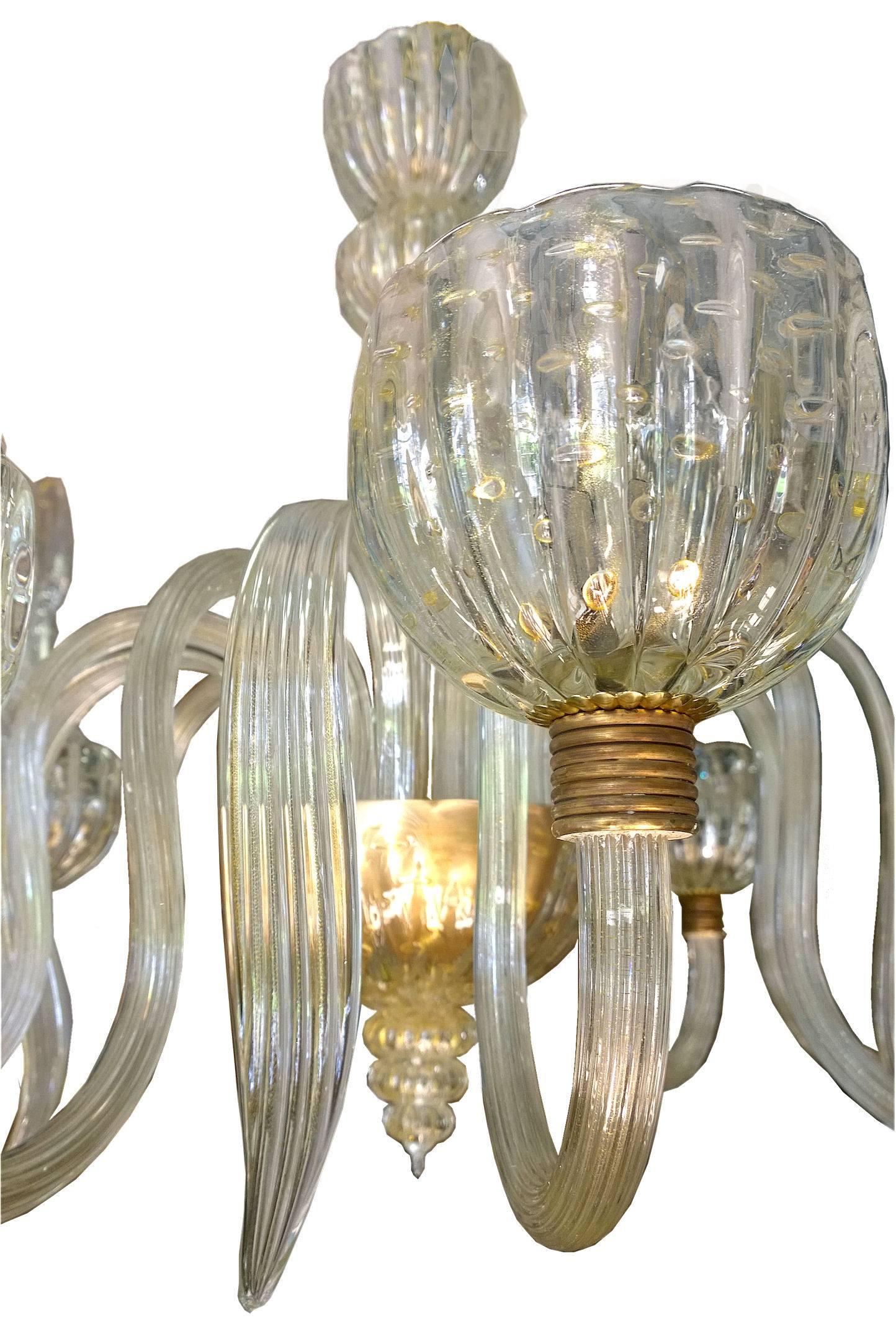 Mid-Century Modern Large Mid-Century Murano Chandelier Attributed to Barovier e Toso