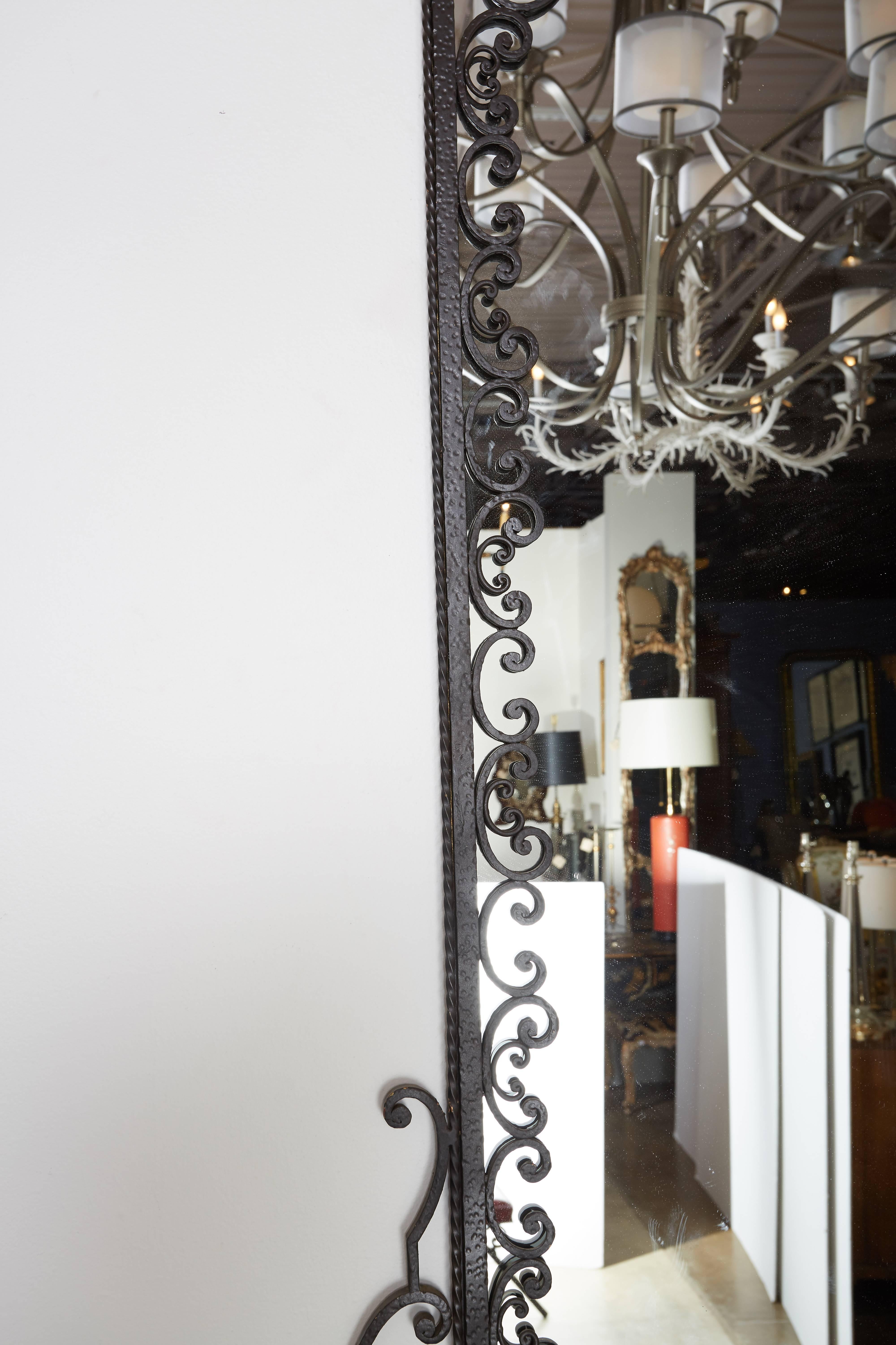 Vintage Art Deco Style Iron Mirror In Excellent Condition In Dallas, TX